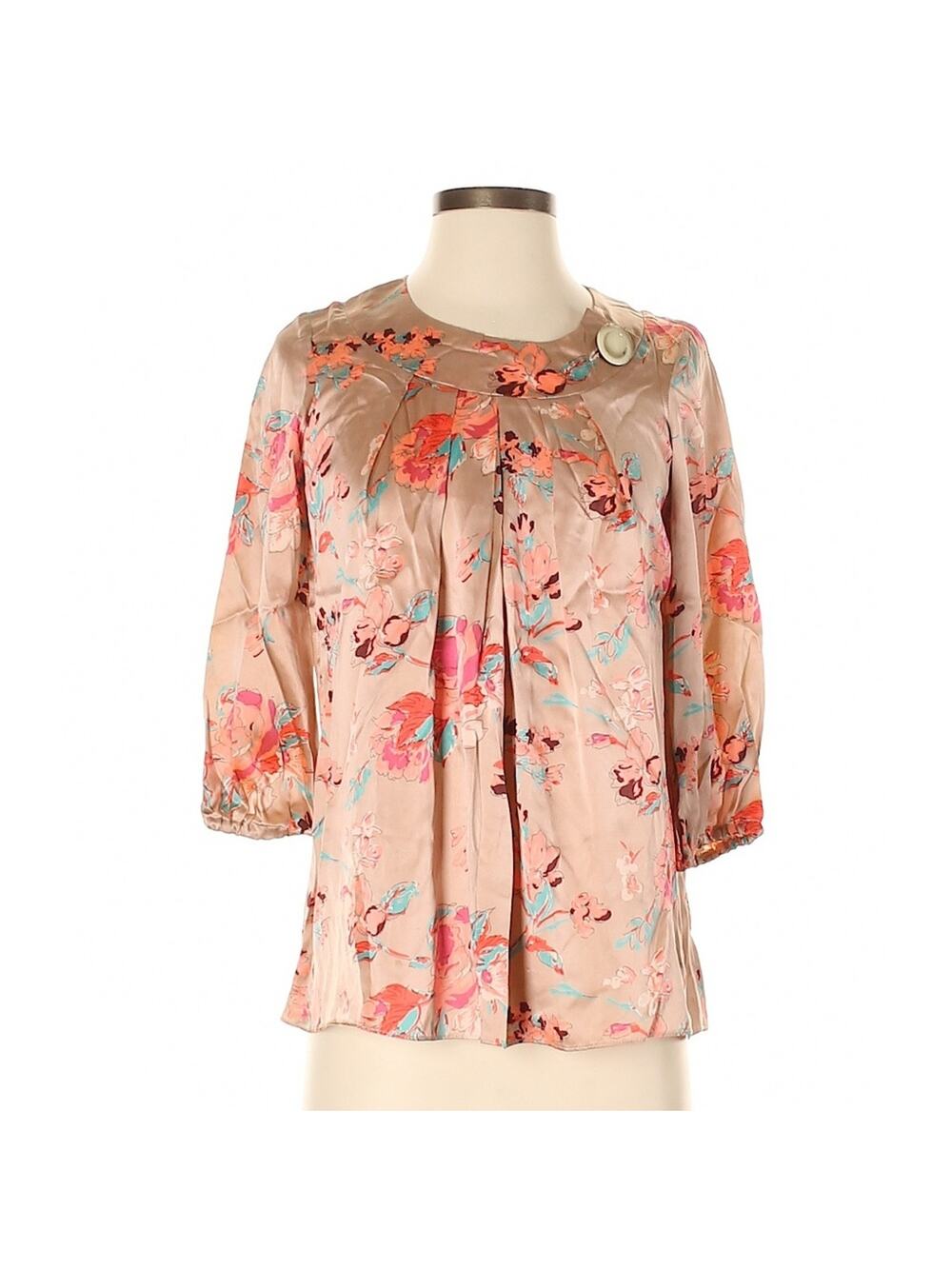 🪶 Hunter Dixon for Anthropologie Tan Floral Blouse Size 0 - Boho Romantic Retro